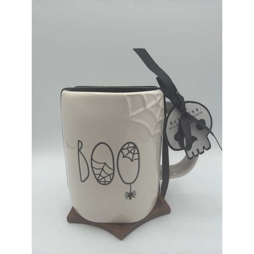 Rae Dunn BOO Halloween Mug Spider Web Black Interior Ceramic